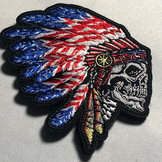 INDIAN CHIEF Bonnet  Patch Morale War Sioux Hatchet Battle Ax Dress Native USA Canada Feathered Tribe Indigenous Tactical Ceremony Cheyenne