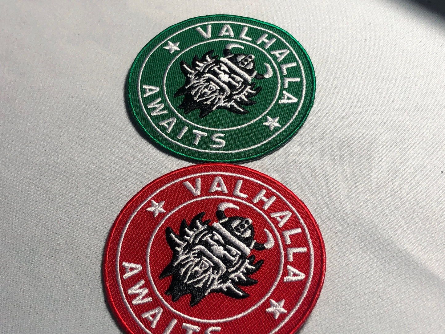 VALHALLA AWAITS Green Patch Morale Embroidery Norse Mythology Hall the Slain Odin Valkyrie Death Combat Scandinavia German Heaven tactical