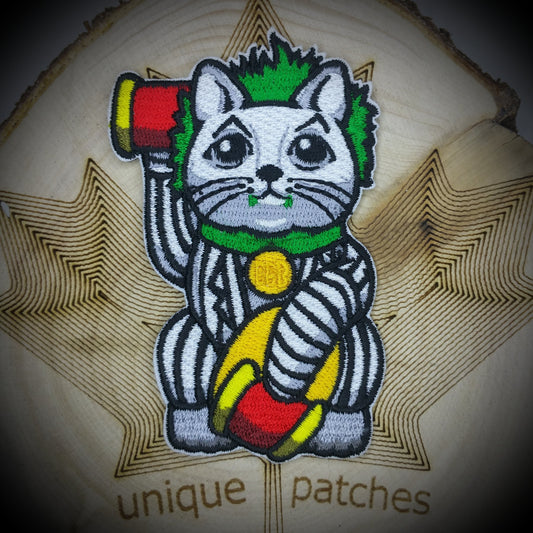 BEETLEJUICE Lucky Cat Maneki Neko Mashup embroidery patch morale hook loop Tim Burton horror film movie Keaton Betelgeuse