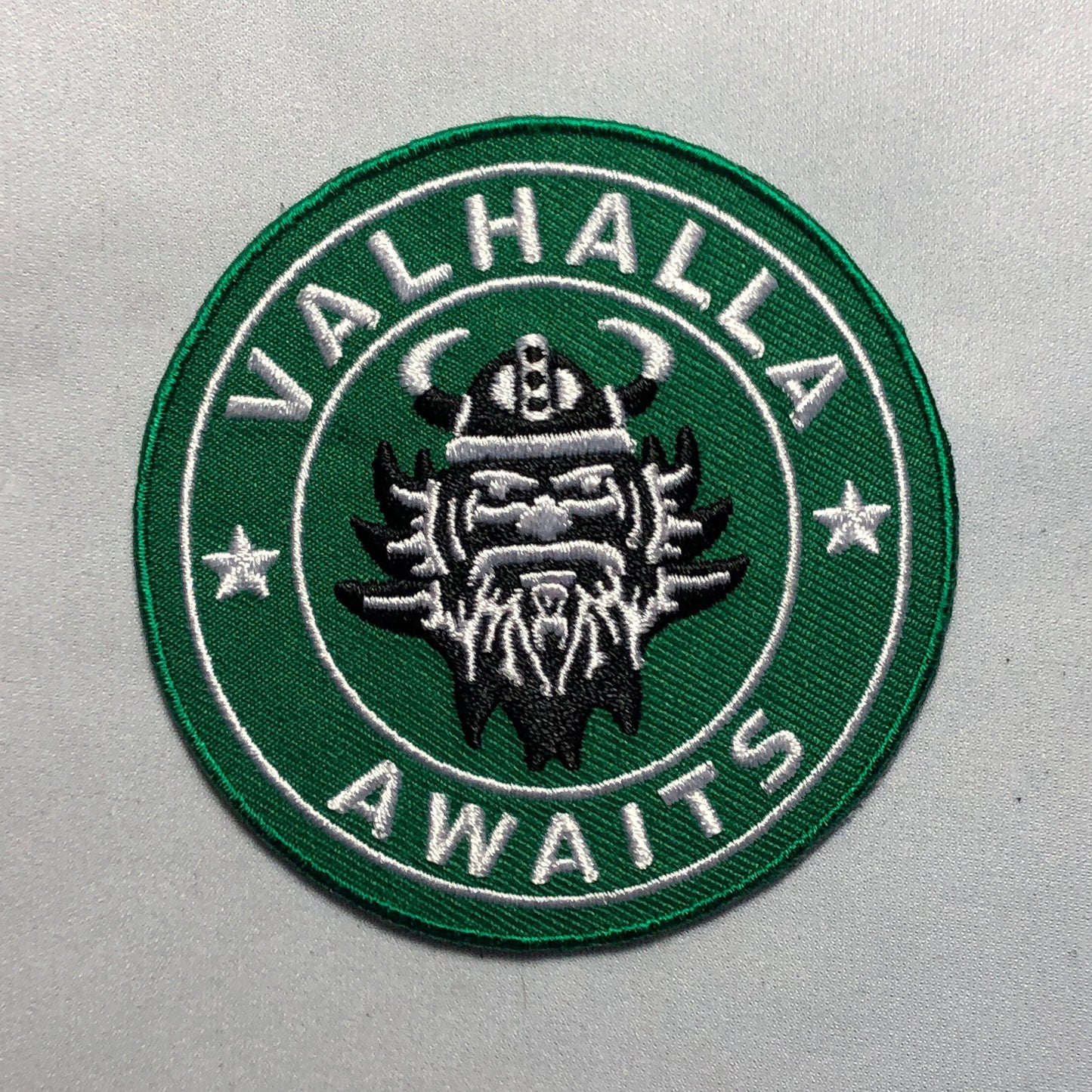 VALHALLA AWAITS Green Patch Morale Embroidery Norse Mythology Hall the Slain Odin Valkyrie Death Combat Scandinavia German Heaven tactical