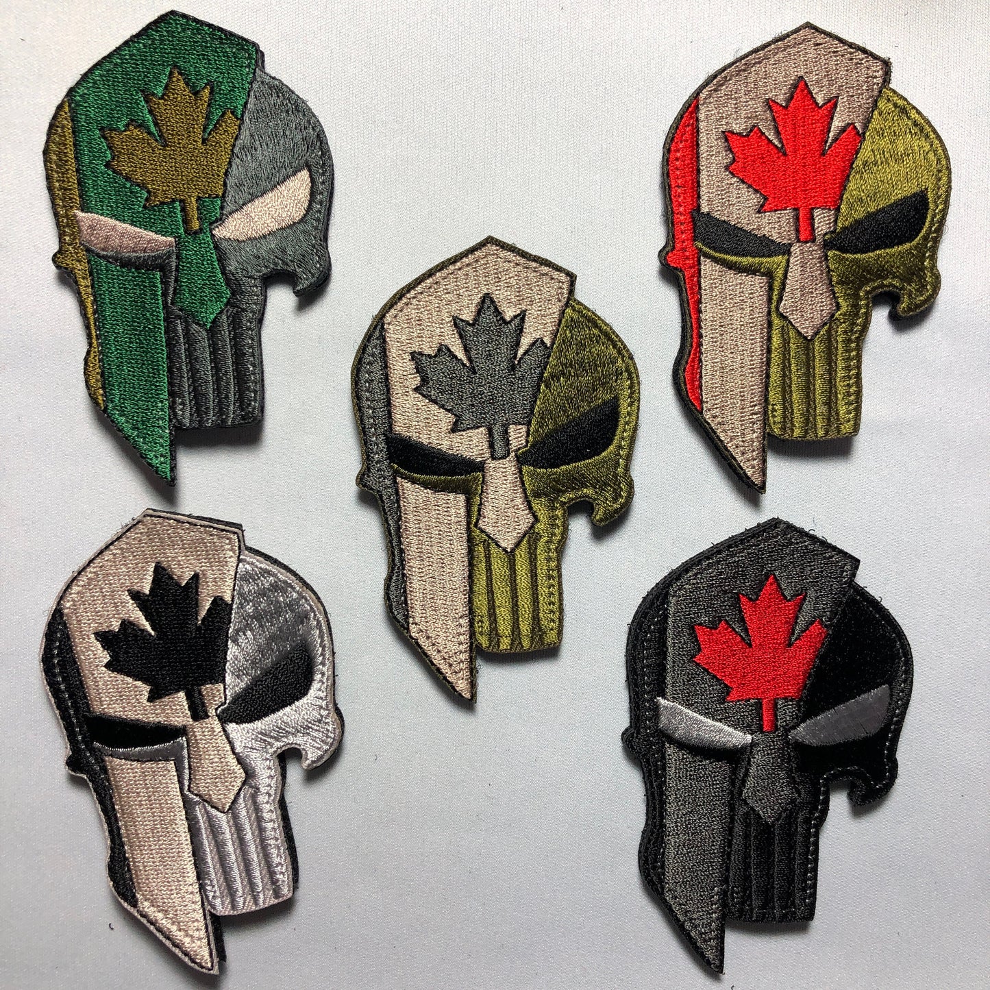 Canadian SKULL Spartan Punishe Helmet Flag Tactical Patch Morale Police Army Roman Maple Red Firefighter Medic Paramedic Subdued mean eye