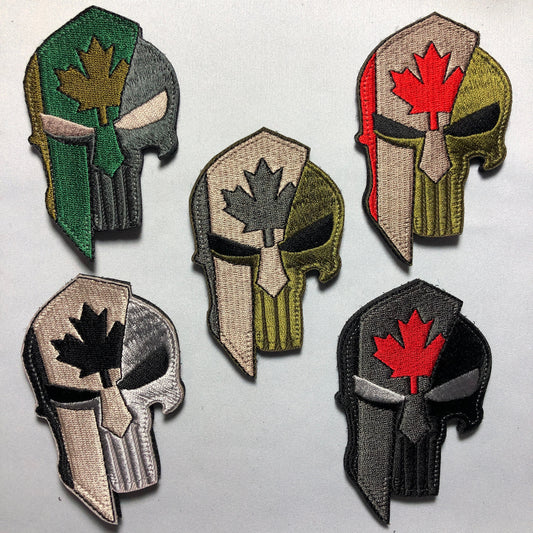 Canadian SKULL Spartan Punishe Helmet Flag Tactical Patch Morale Police Army Roman Maple Red Firefighter Medic Paramedic Subdued mean eye