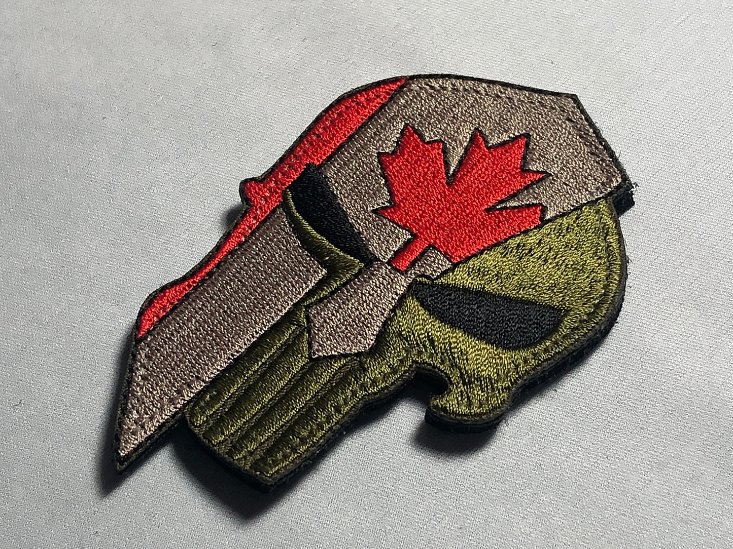 Canadian SKULL Spartan Punishe Helmet Flag Tactical Patch Morale Police Army Roman Maple Red Firefighter Medic Paramedic Subdued mean eye
