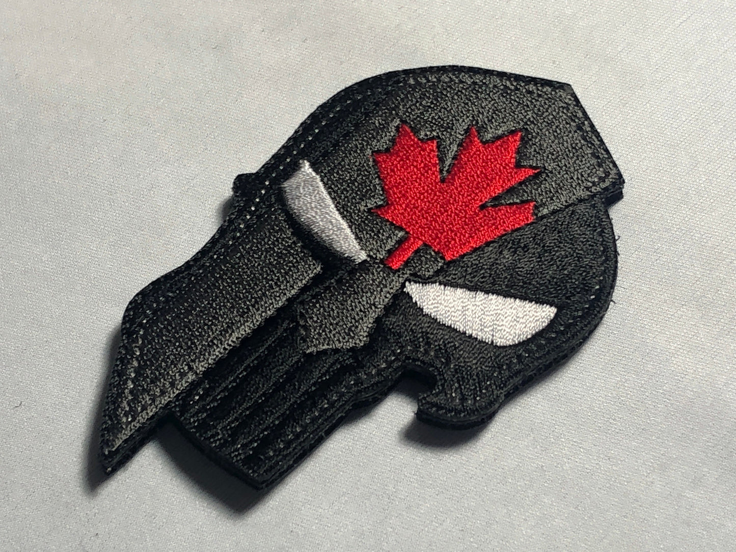 Canadian SKULL Spartan Punishe Helmet Flag Tactical Patch Morale Police Army Roman Maple Red Firefighter Medic Paramedic Subdued mean eye