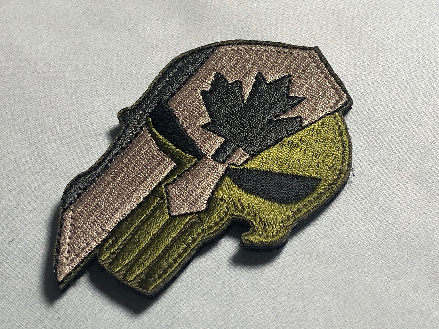 Canadian SKULL Spartan Punishe Helmet Flag Tactical Patch Morale Police Army Roman Maple Red Firefighter Medic Paramedic Subdued mean eye