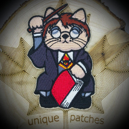 HARRY Lucky Cat POTTER Maneki Neko Mashup embroidery patch morale hook loop Hermione Hogwarts school witchcraft wizardry Lord Voldemort book