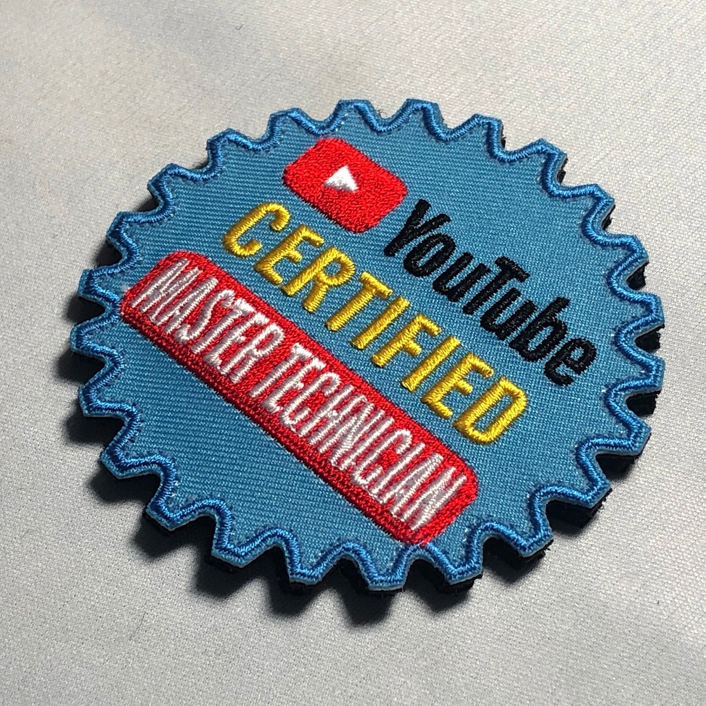 YOUTUBE CERTIFIED Master TECHNICIAN Patch Badge Morale Hook and Cog Gear meme Iron on Novelty Funny Medal Work Certification vinyl