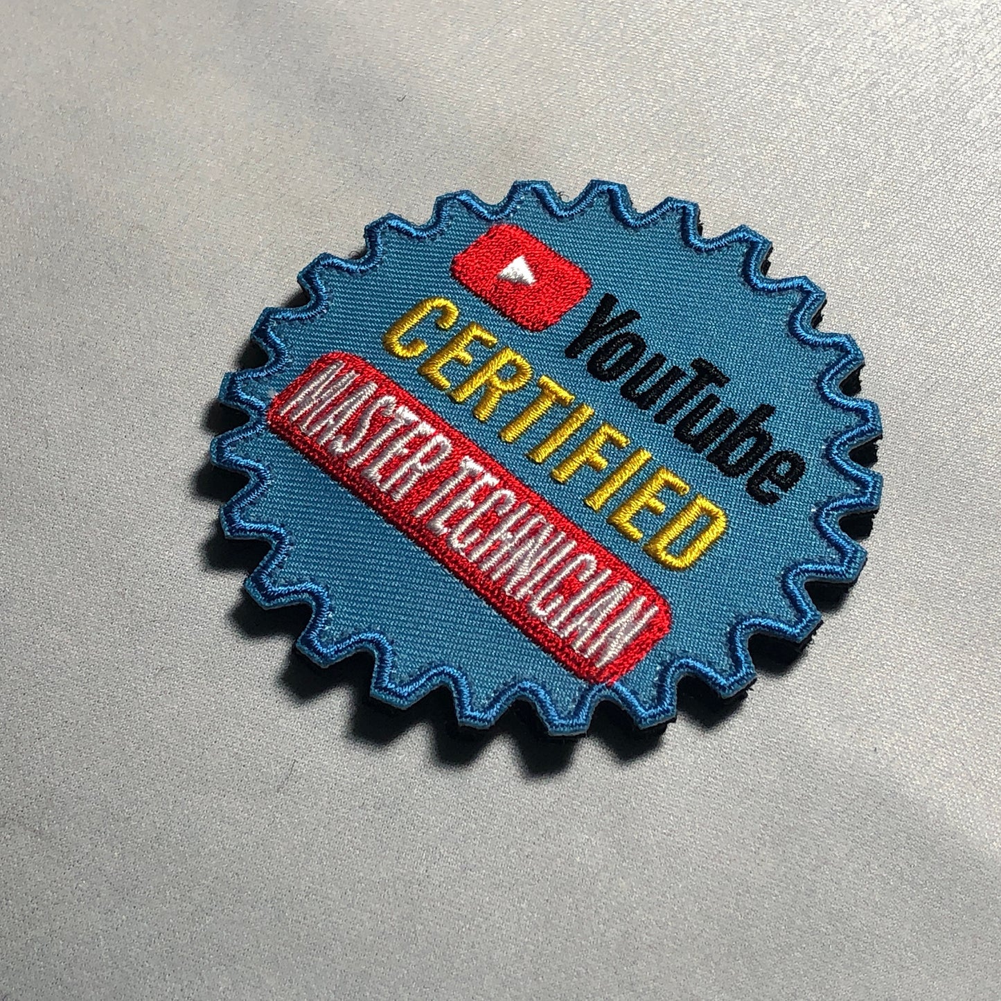 YOUTUBE CERTIFIED Master TECHNICIAN Patch Badge Morale Hook and Cog Gear meme Iron on Novelty Funny Medal Work Certification vinyl